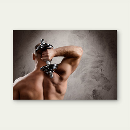 Muscular Man Exercising Triceps With Dumbbell Gym Fitness 5mm thick Plastic Poster Ready to Hang 90x60cm
