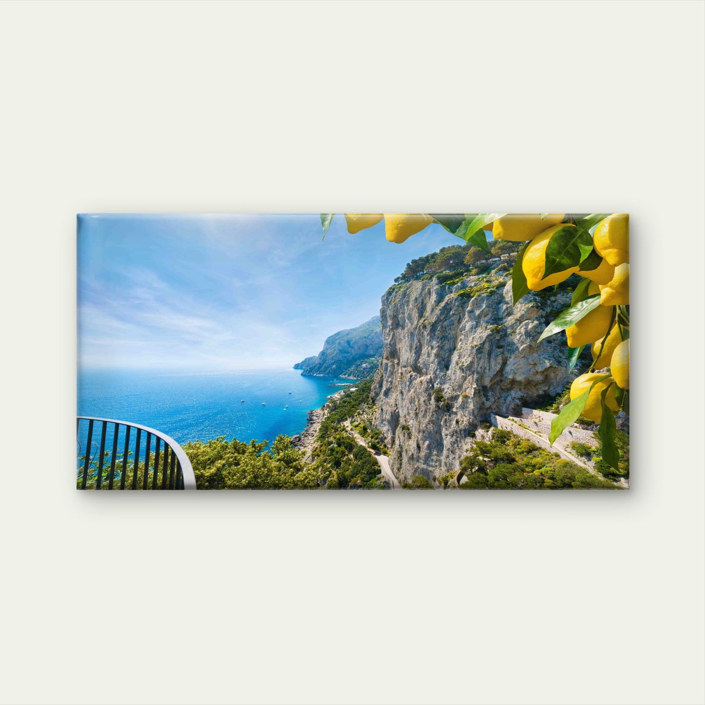 Mediterranean Coast Cliff Wall Art Canvas Office Home Room Framed 120x60cm