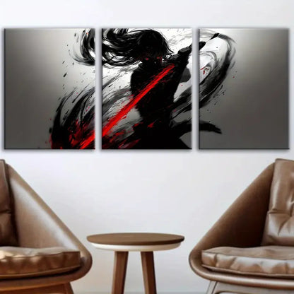3pcs Abstract Ink Wash Swordsman Poster Wall Art Set Canvas Framed 50x70cm - High Quality Print 100% Australian Made Wall Canvas Ready to Hang - Bella Home Decor