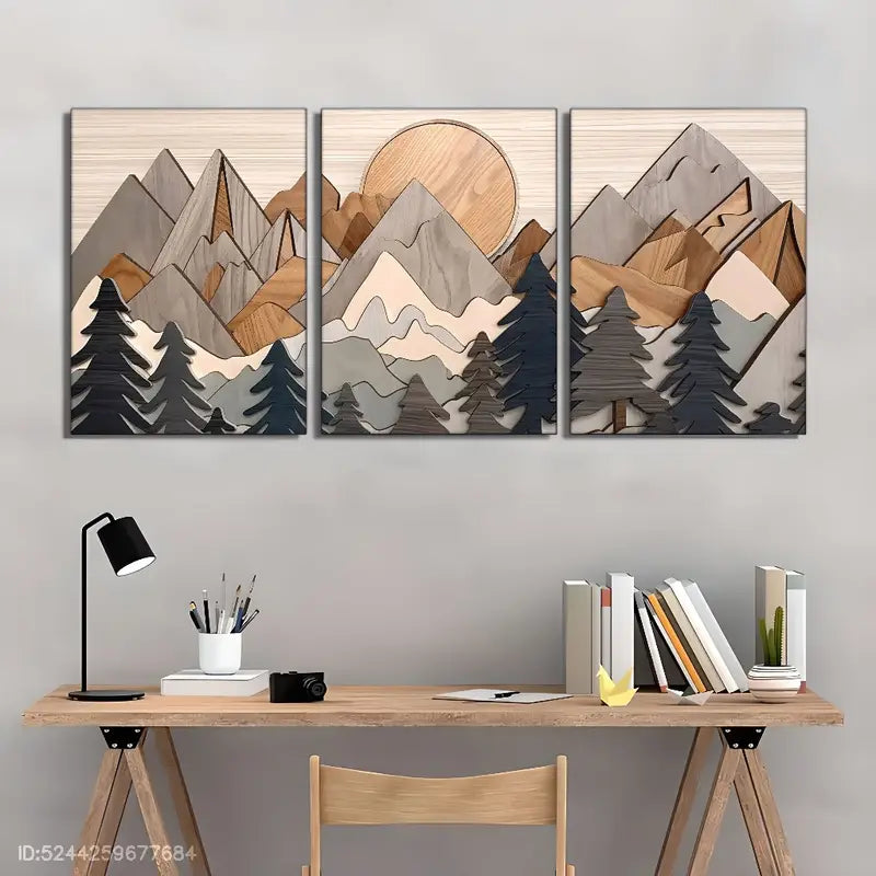 3pcs Mountain Landscape Prints Metal Print Ready to Hang Art