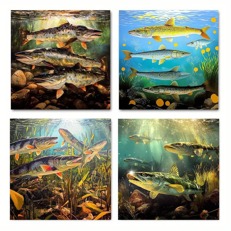 4pcs Freswater Fish Collection Wall Art Canvas Framed