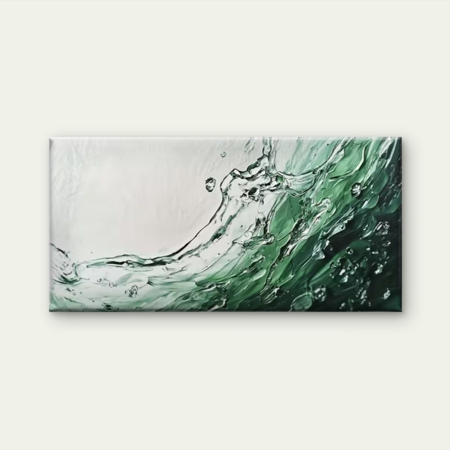 Green Dynamic Waves & Bubbles Wall Art Canvas Office Home Room Framed 120x60cm