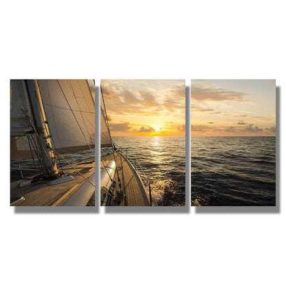 3pcs Sailboats on The Mediterranean Sea Wall Art Set Canvas Framed 40x60cm - High Quality Print 100% Australian Made Wall Canvas Ready to Hang
