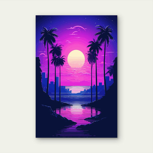 Purple Twilight Over the Retrowave Coast 40x60cm Metal Print Ready to Hang