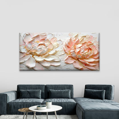 Pastel Peonies in Bloom Floral Wall Art Canvas Office Home Room Framed 120x60cm