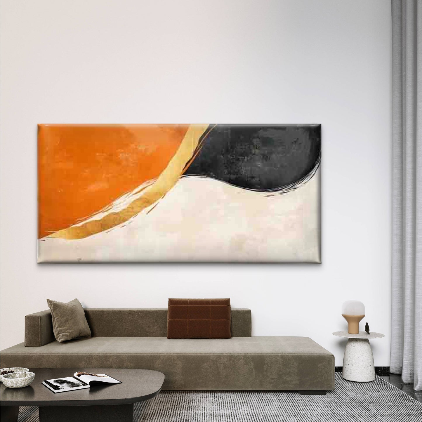 Orange & Black Accents Abstract Wall Art Canvas Office Home Room Framed 120x60cm