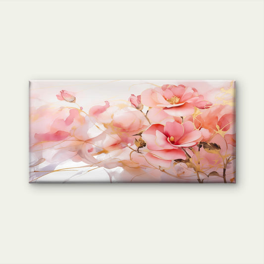 Pink Floral Camellia Flower Wall Art Canvas Office Home Room Framed 120x60cm