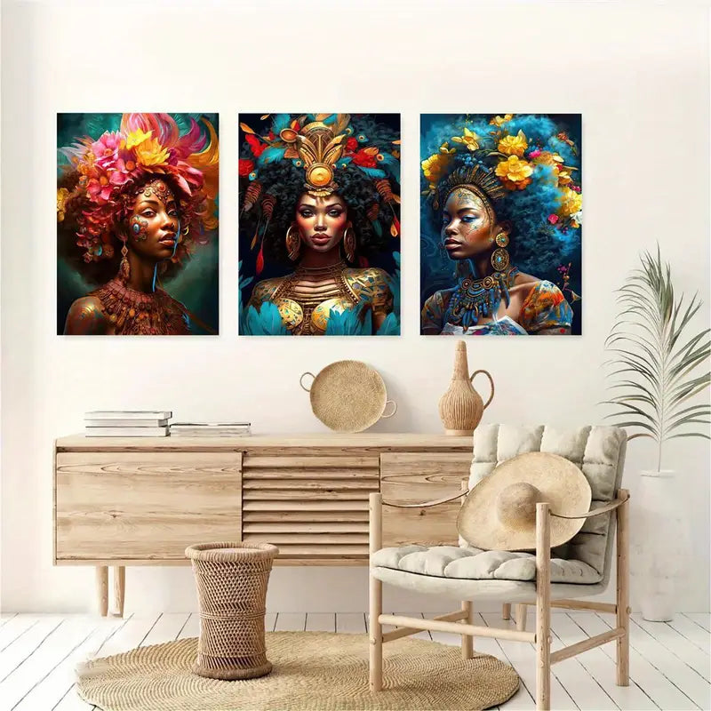 3pcs Colorful Black Girl Metal Print Ready to Hang Art - Bella Home Decor
