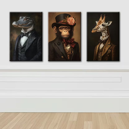 3pcs Luxurious Animal Portraits in Dress Wall Art Set Canvas Framed 40x60cm - High Quality Print 100% Australian Made Wall Canvas Ready to Hang