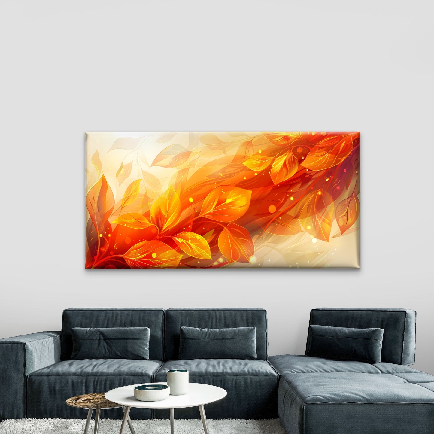 Vibrant Autumn Fire Leaves Wall Art Canvas Office Home Room Framed 120x60cm