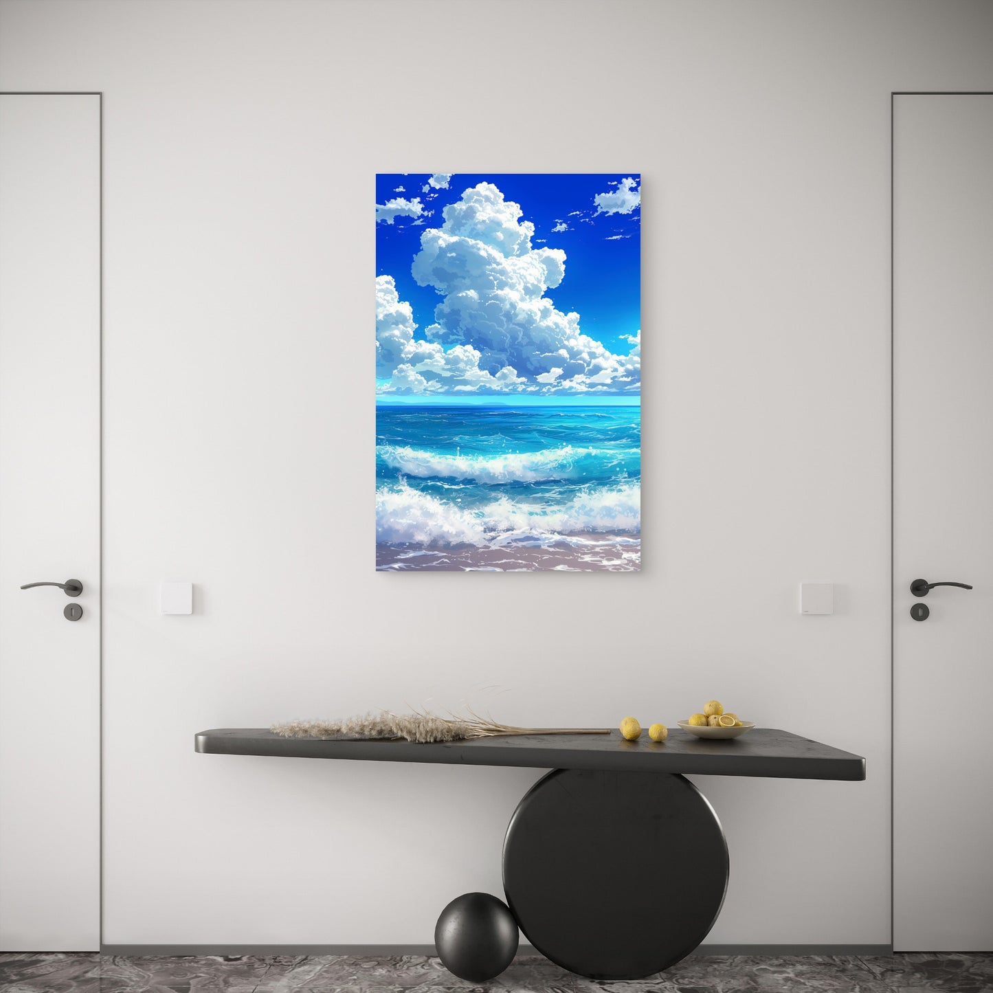 Anime Sky Ocean Blue Waves Beach Scenery 40x60cm Metal Print Ready to Hang