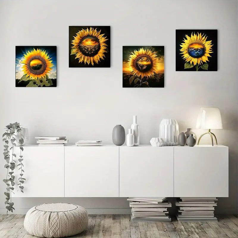 4pcs Sunflower Canvas Wall Art Prints Wall Art Canvas Framed