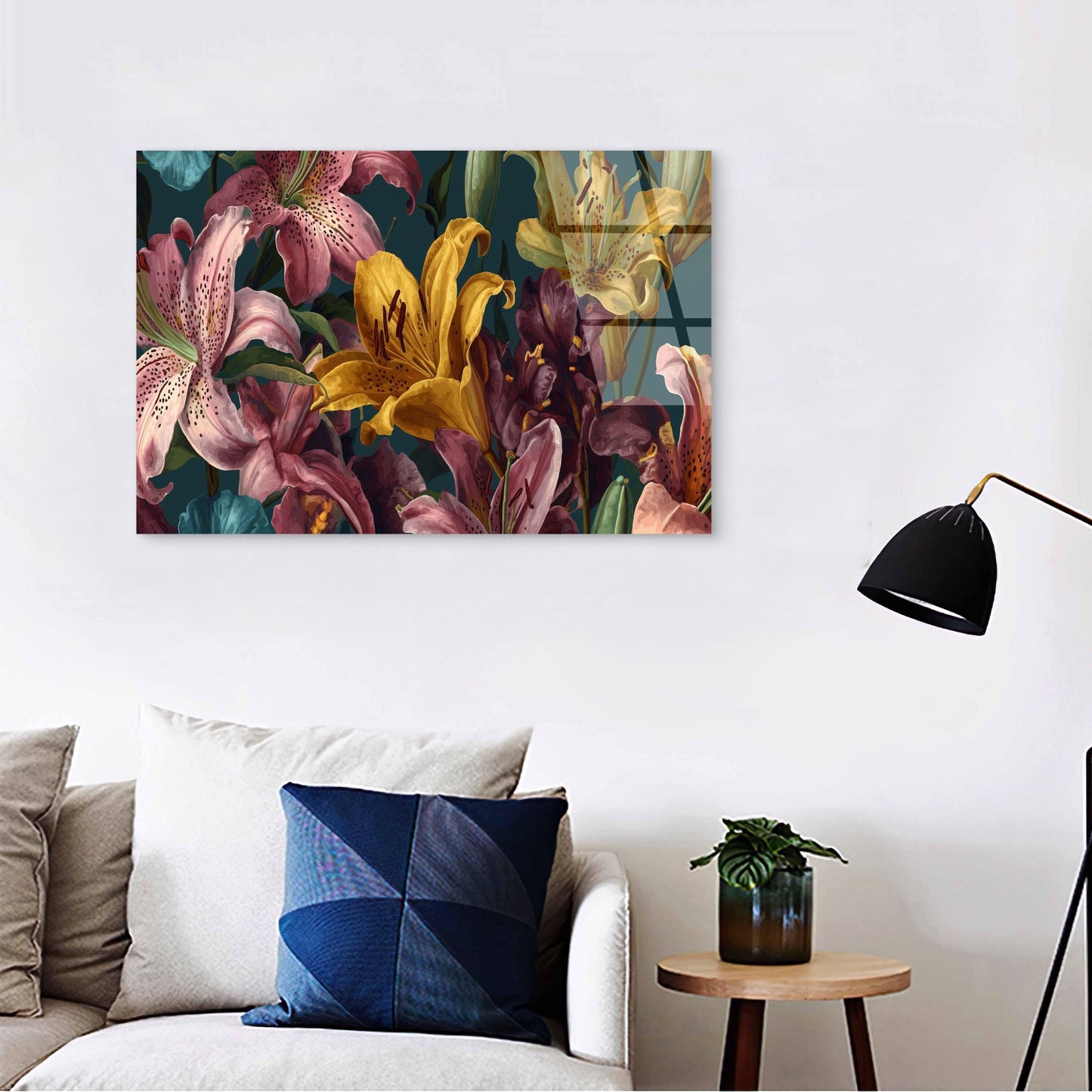 Pink Vintage Tiger Lily Floral Print Acrylic Glass Printing Wall Art Australian Made Quality
