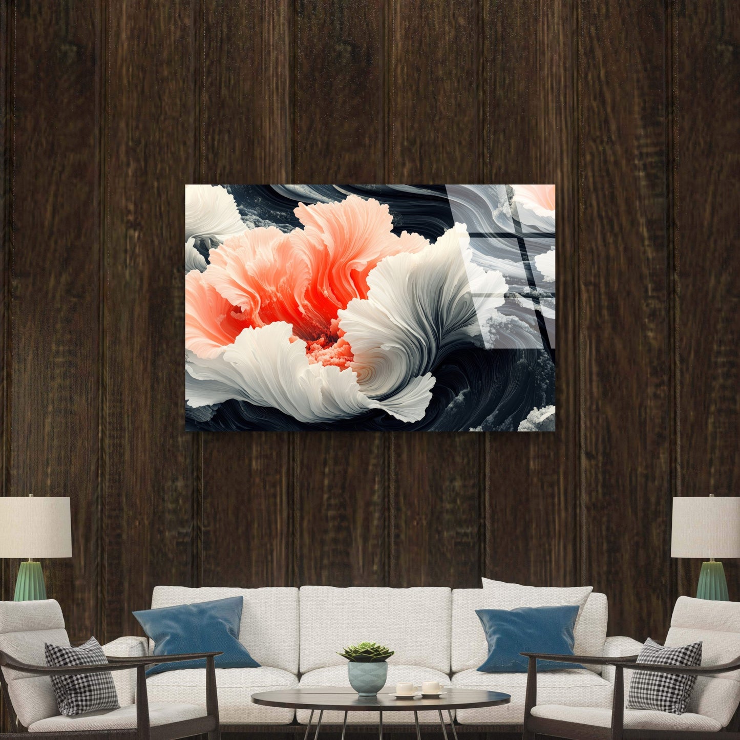 Abstract Coral White Fluid Wave Acrylic Glass Printing Wall Art Australian Made Quality