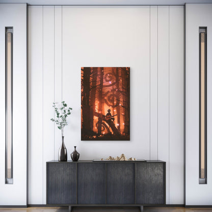 Young Man Playing Guitar in Fantasy Autumn Forest  60x90cm Metal Print Ready to Hang