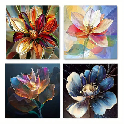 4pcs Lines Flowe Elegant Modern Wall Art Canvas Framed
