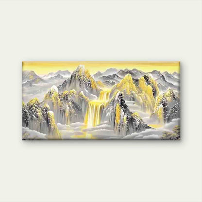 Golden Mountain Scene Wall Art Canvas Office Home Room Framed 120x60cm - Bella Home Decor