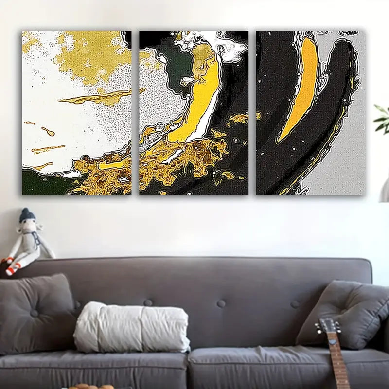 3pcs Abstract Black & Yellow Modern Art Wall Art Set Canvas Framed 60x90cm - High Quality Print 100% Australian Made Wall Canvas Ready to Hang - Bella Home Decor