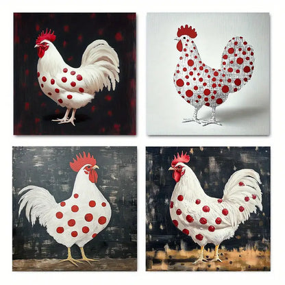 4pcs Rooster Wall Art - Abstract Polka Dot Textu Wall Art Canvas Framed - Bella Home Decor