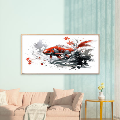 Vibrant Red Koi Fish Wall Art Canvas Office Home Room Framed 120x60cm