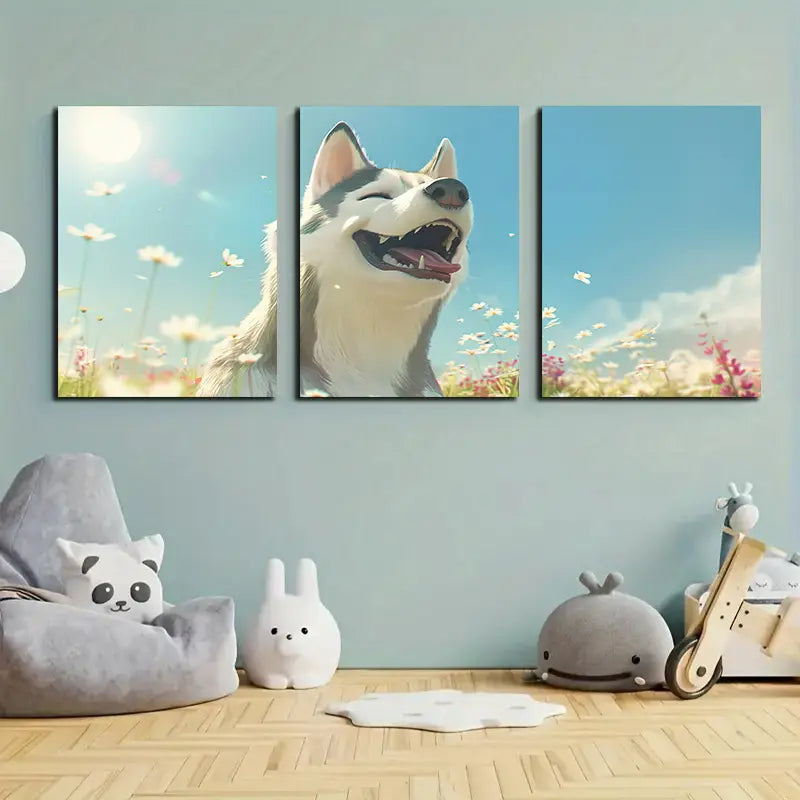 3pcs Husky Dog Canvas Metal Print Ready to Hang Art