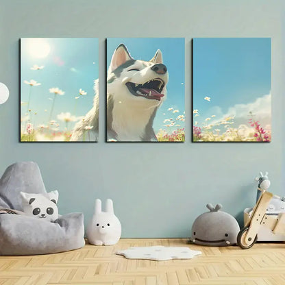 3pcs Husky Dog Canvas Metal Print Ready to Hang Art