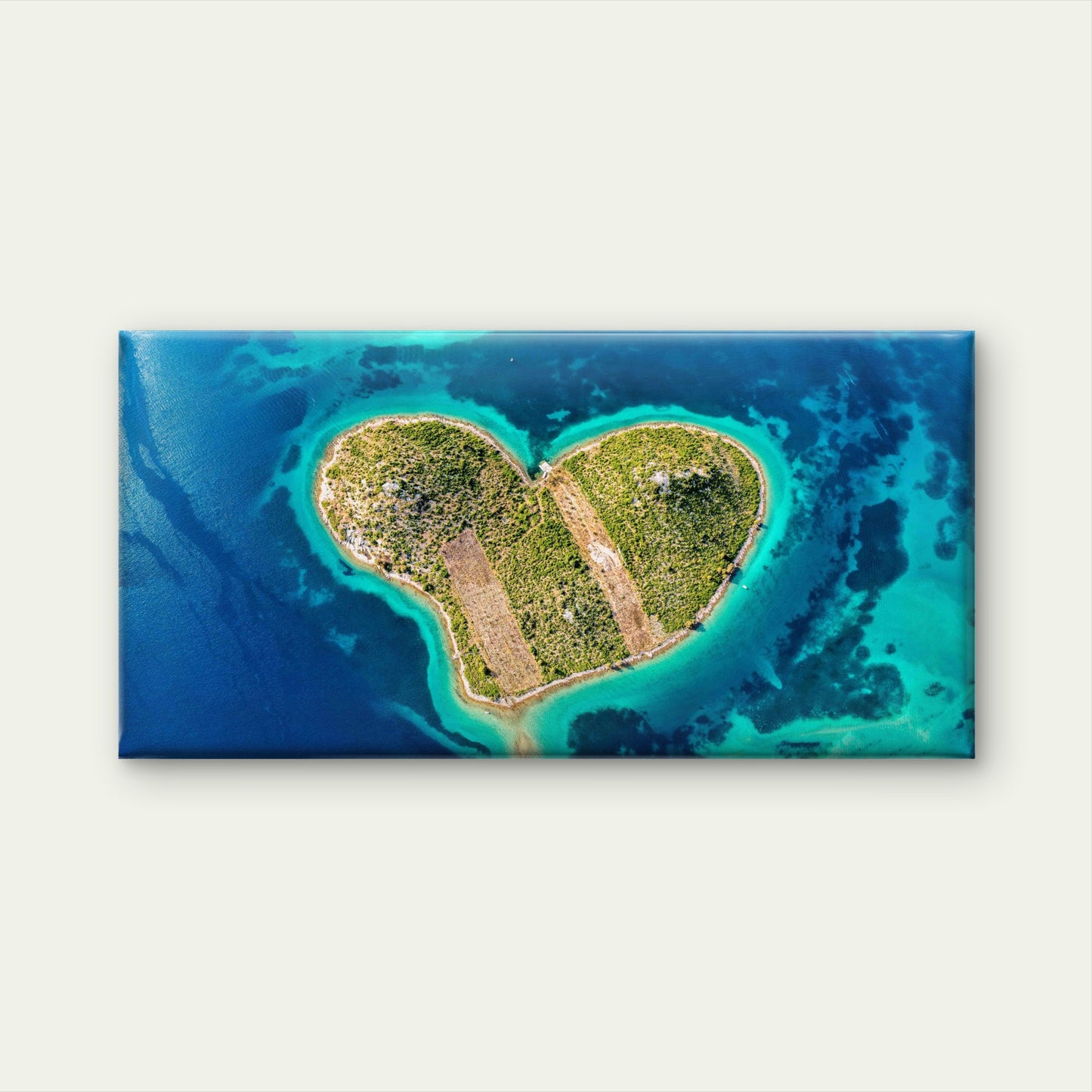 Aerial View Heart Shaped Isle Wall Art Canvas Office Home Room Framed 120x60cm