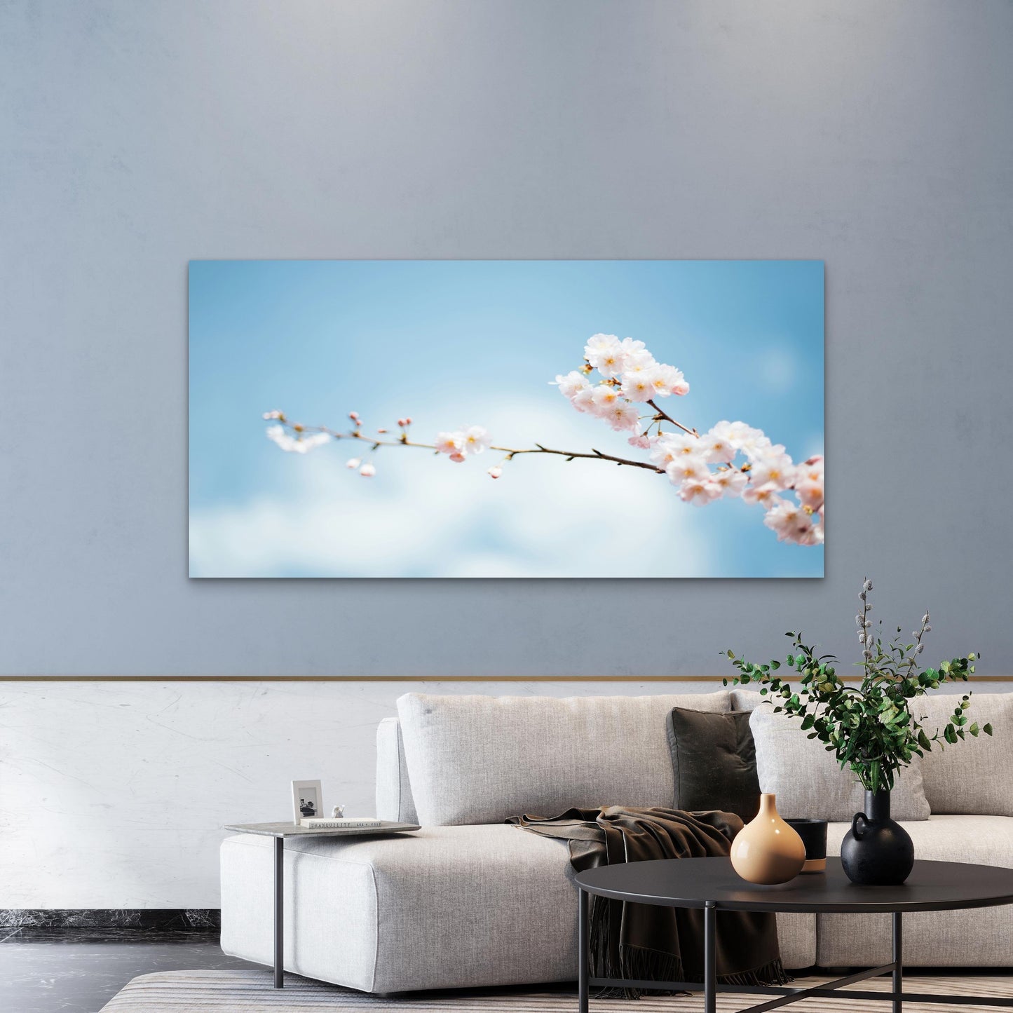 Cherry Blossom Sky View Wall Art Canvas Office Home Room Framed 120x60cm