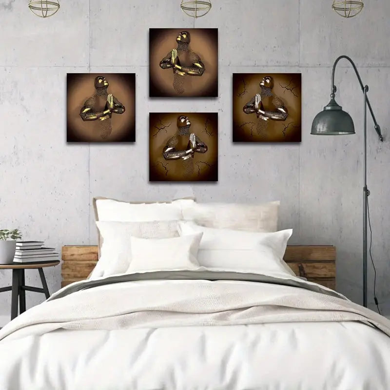 4pcs Love Heart Gray 3D Wall Art Canvas Framed