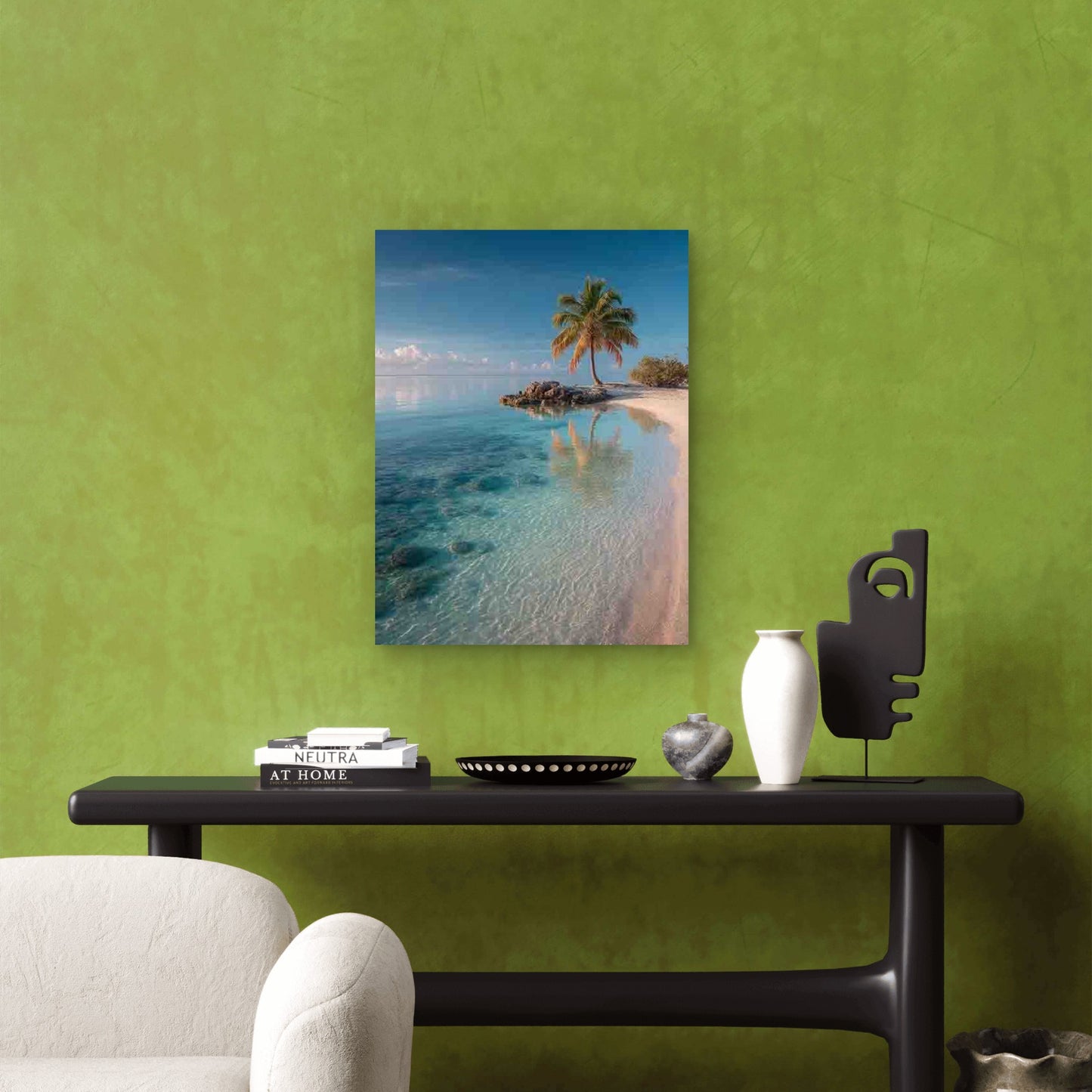 Palm Tree Arching Over a Lagoon Metal Print Ready to Hang