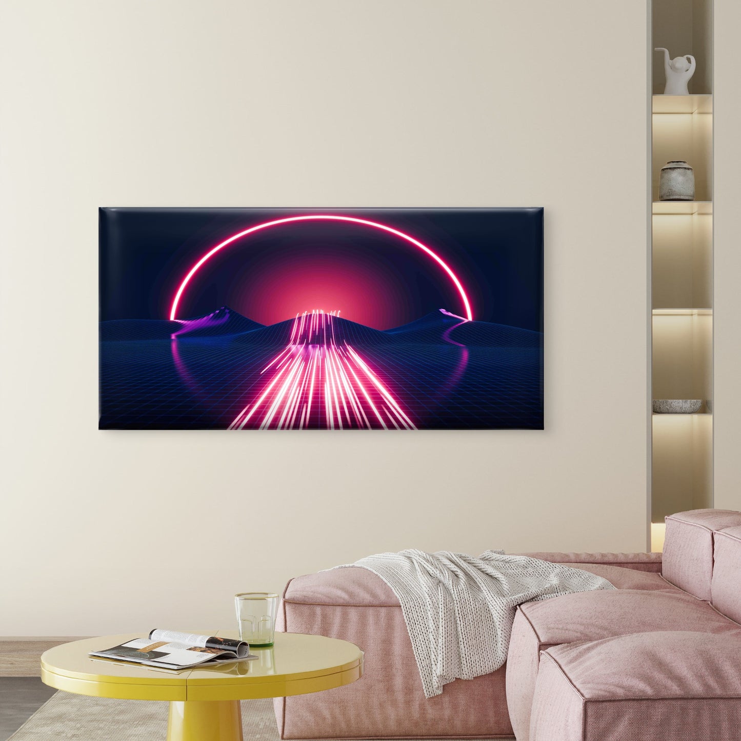 80s Synthwave Landscape Wall Art Canvas Office Home Room Framed 120x60cm - Bella Home Decor