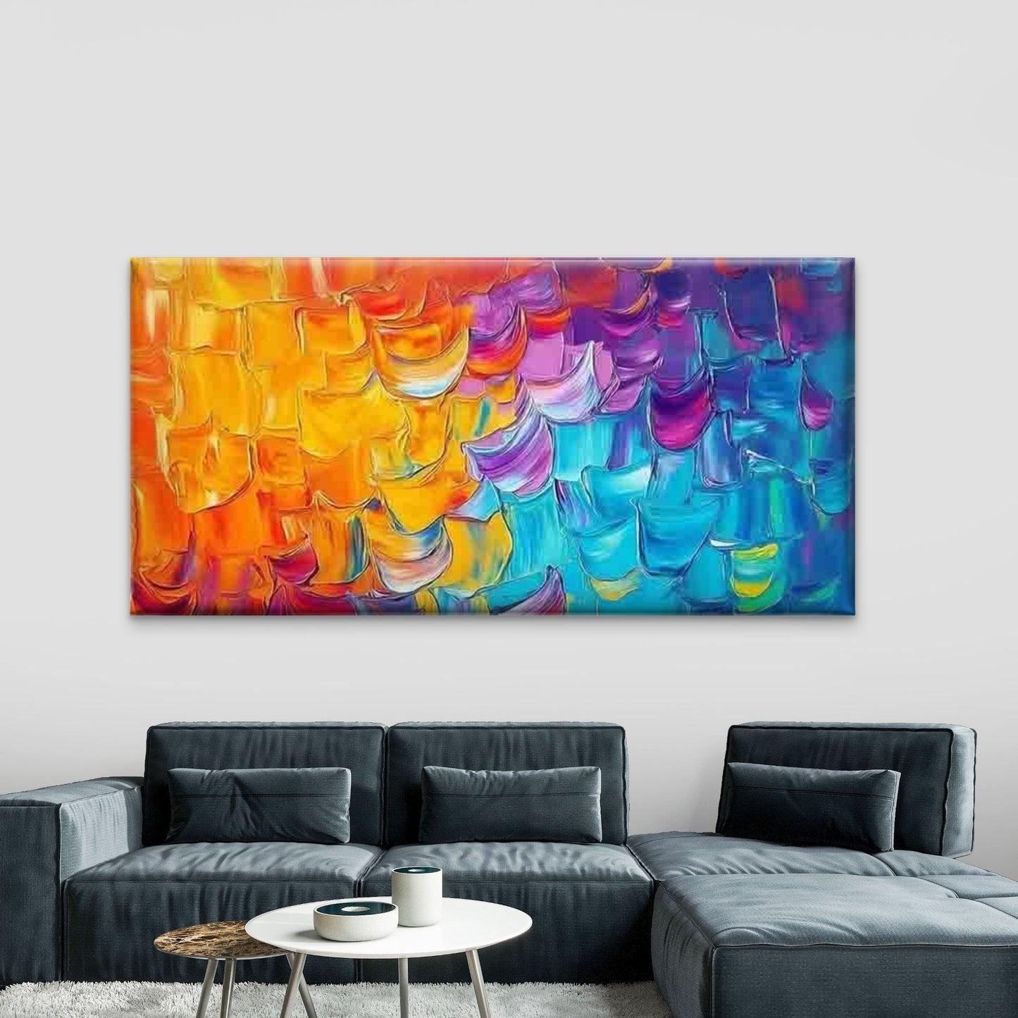 Vibrant Abstract Brushstroke Wall Art Canvas Office Home Room Framed 120x60cm