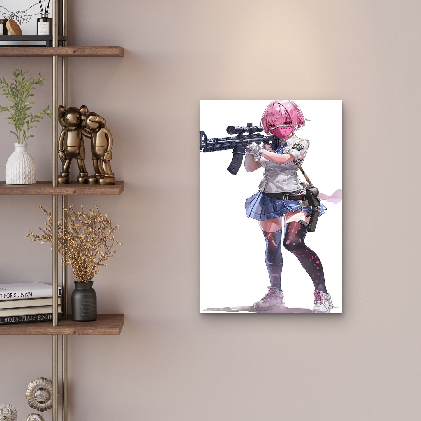 Tactical Pink-Haired Sharpshooter In A School Uniform 60x90cm Metal Print Ready to Hang - Bella Home Decor