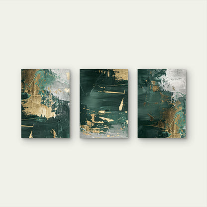 3pcs Modern Emerald Green Gold Abstract   Wall Art Set Canvas Framed 40x60cm - High Quality Print 100% Australian Made Wall Canvas Ready to Hang