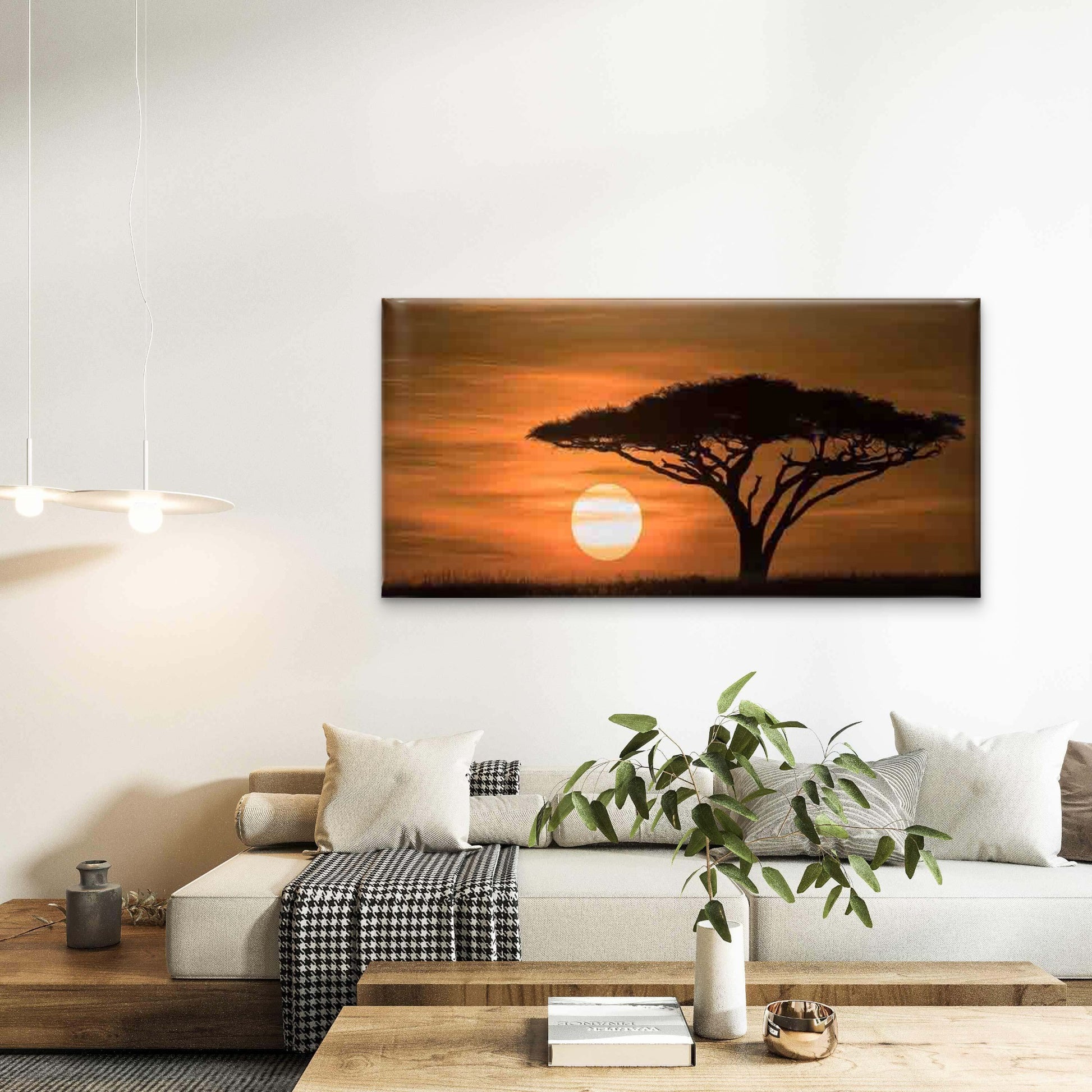 African Savanna Tree Landscape Wall Art Canvas Office Home Room Framed 120x60cm - Bella Home Decor
