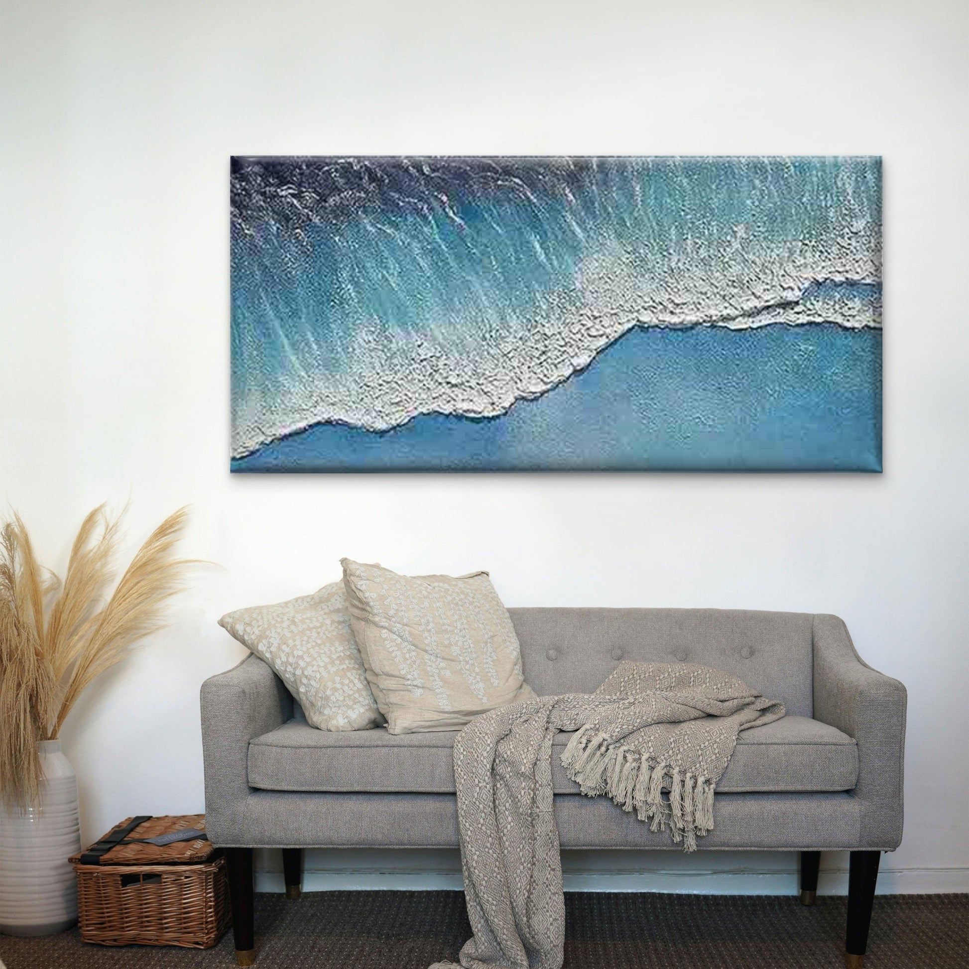 Abstract Navy Blue & Soft Beige Wall Art Canvas Office Home Room Framed 120x60cm - Bella Home Decor