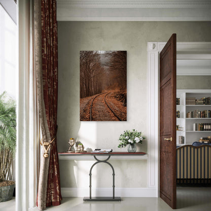 Railway Tracks Curving Through a Forest in Autumn 60x90cm Metal Print Ready to Hang