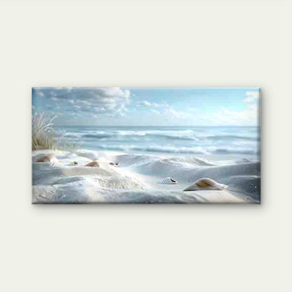 Scattered Shells on White Sand Wall Art Canvas Office Home Room Framed 120x60cm - Bella Home Decor