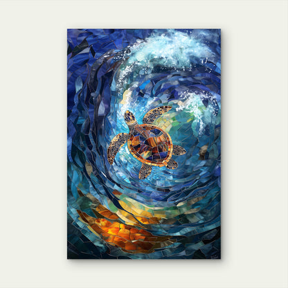 Turtle Swimming Wave Mosaic 60x90cm Metal Print Ready to Hang