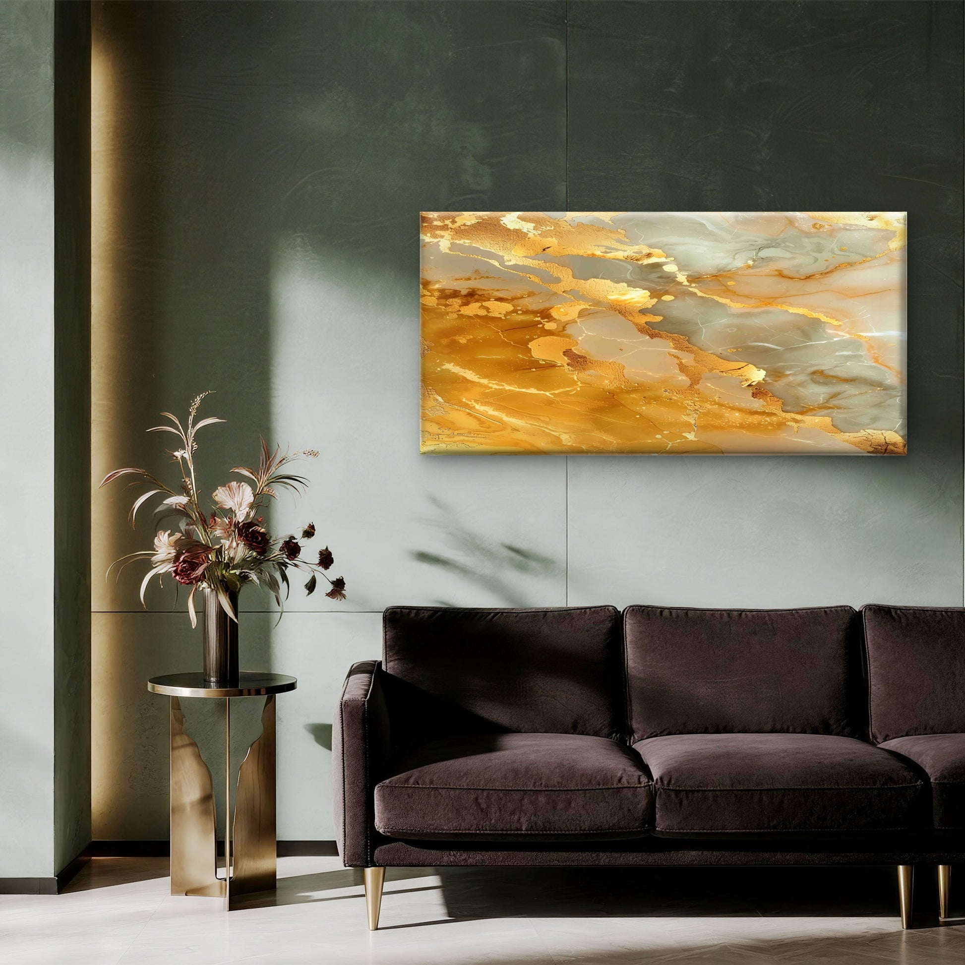Sage Amber Agate Stone Wall Art Canvas Office Home Room Framed 120x60cm - Bella Home Decor