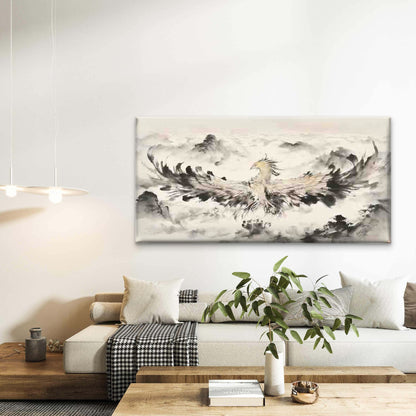 Phoenix Flying Over Mountains Wall Art Canvas Office Home Room Framed 120x60cm