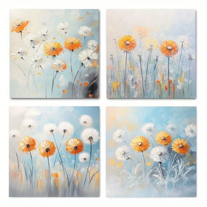 4pcs Vibrant Orange & White Flowers Wall Art Canvas Framed