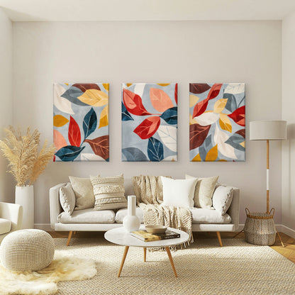 3pcs Modern Terracotta Navy Mustard Leaf  Wall Art Set Canvas Framed 60x90cm - High Quality Print 100% Australian Made Wall Canvas Ready to Hang