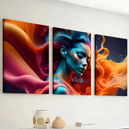 3pcs Modern Style Fashion Abstract Female Figure Art Girly Wall Art Set Canvas Unframed - High Quality Print 100% Australian Made Wall Canvas