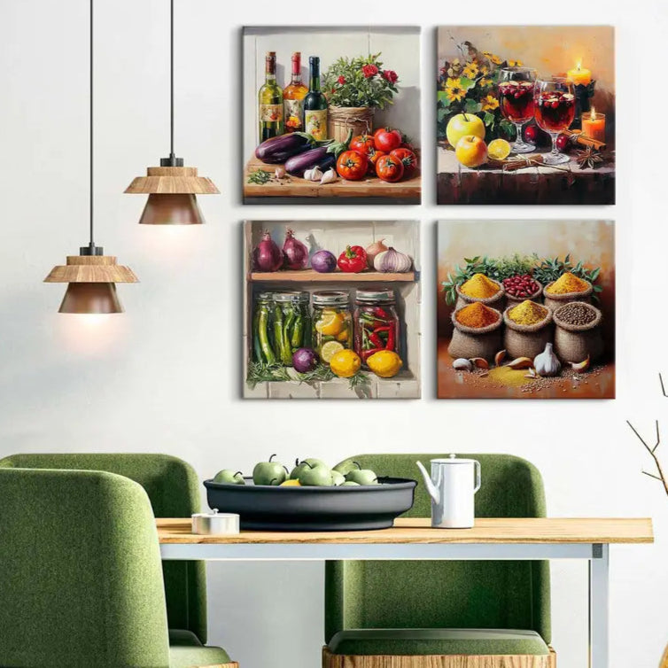4pcs Rustic Vintage Healthy Vegetables Wall Art Canvas Framed