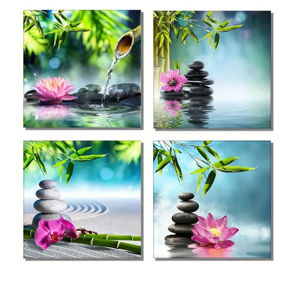 4pcs Bamboo Zen Wall Art Canvas Framed