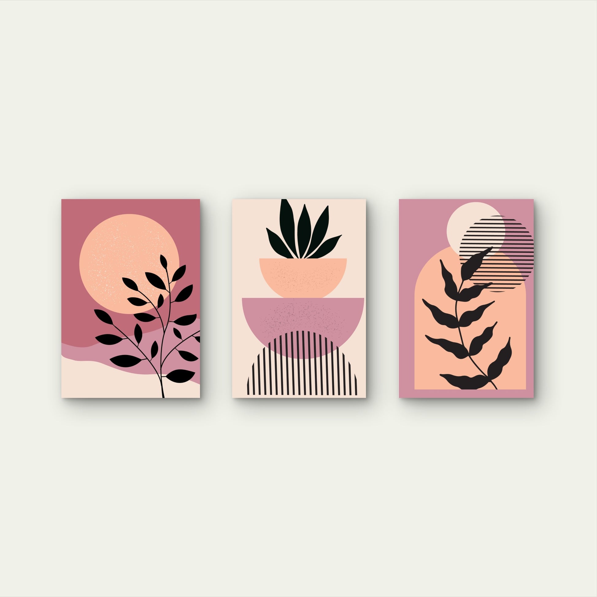 3pcs Abstract Pastel Dusty Rose Plant Silhouette Wall Art Set Canvas Framed 40x60cm - High Quality Print 100% Australian Made Wall Canvas Ready to Hang
