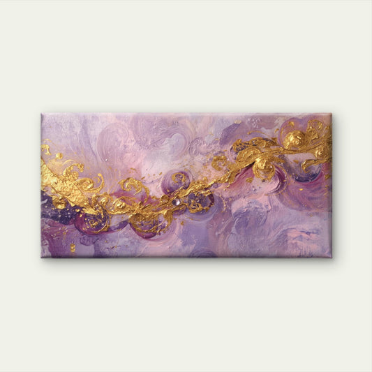 Purple Gold Swirl Abstract Wall Art Canvas Office Home Room Framed 120x60cm