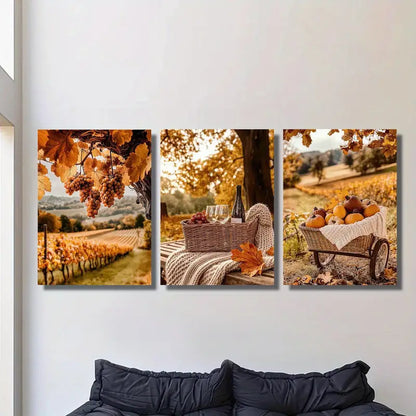 3pcs Autumn Harvest Scene With Sunset Sky Metal Print Ready to Hang Art - Bella Home Decor