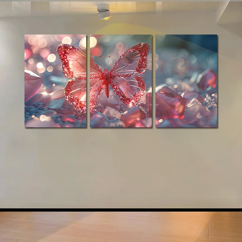 3pcs Luxurious Shining Crystal Butterfly Wall Art Set Canvas Framed 60x90cm - High Quality Print 100% Australian Made Wall Canvas Ready to Hang